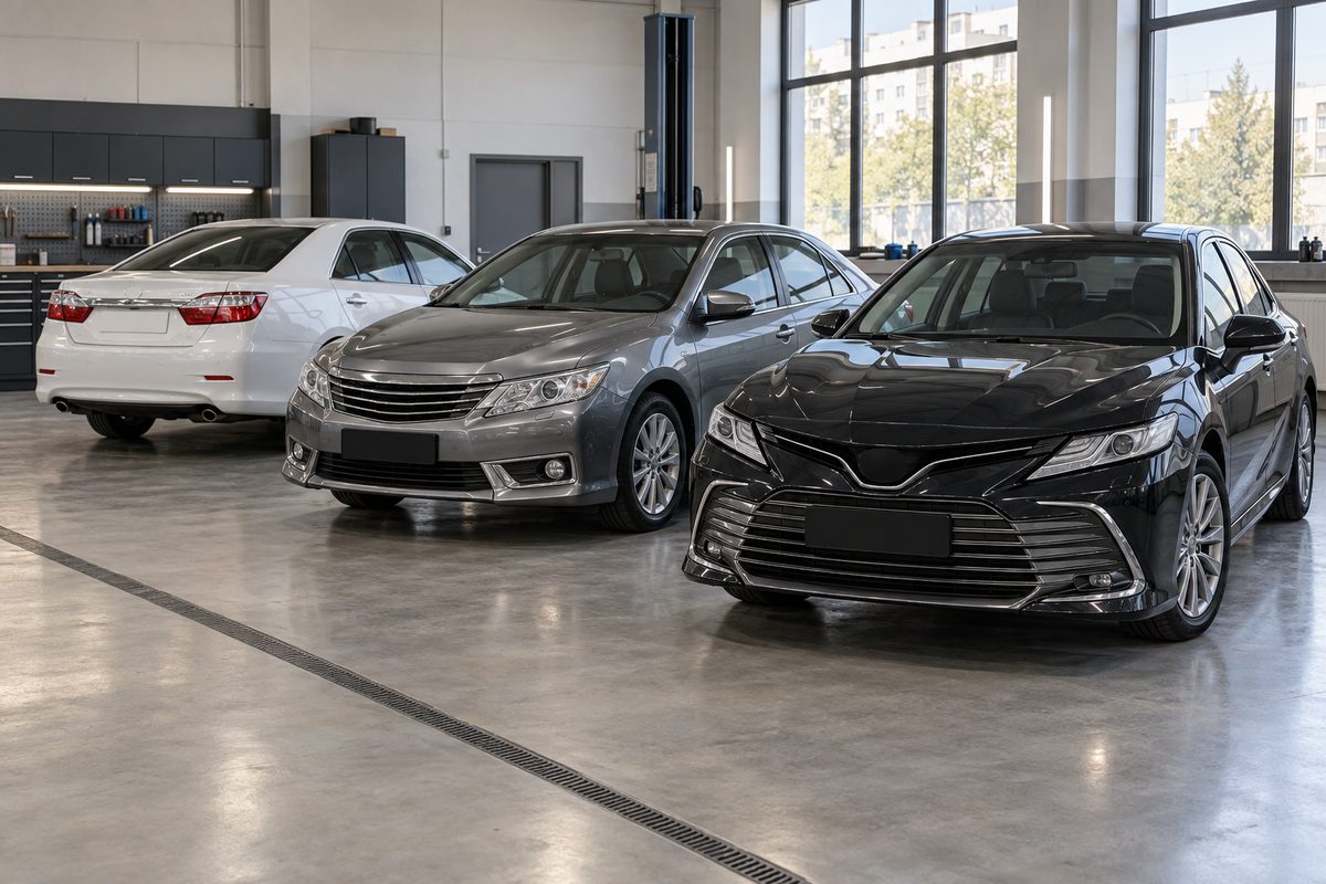 Три поколения Toyota Camry показывают различия хрома на решётках, дверях и крышке багажника
