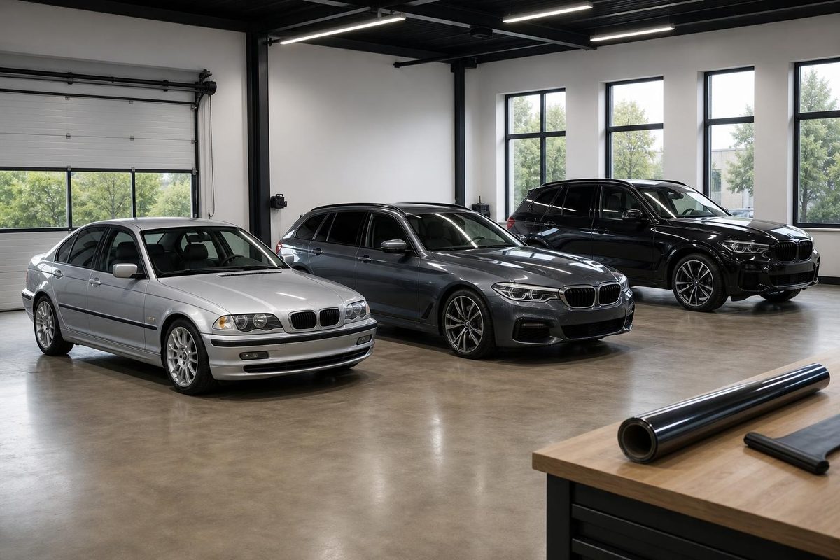 Три поколения BMW 3, 5 и X5 с легальной тонировкой в современной детейлинг-студии