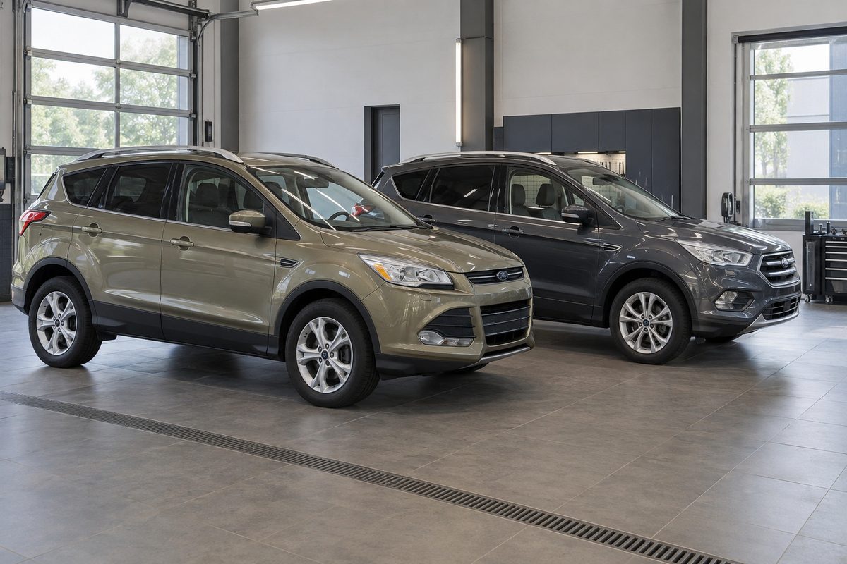 Два поколения Ford Kuga в студии с одинаковой схемой остекления пятидверного кузова