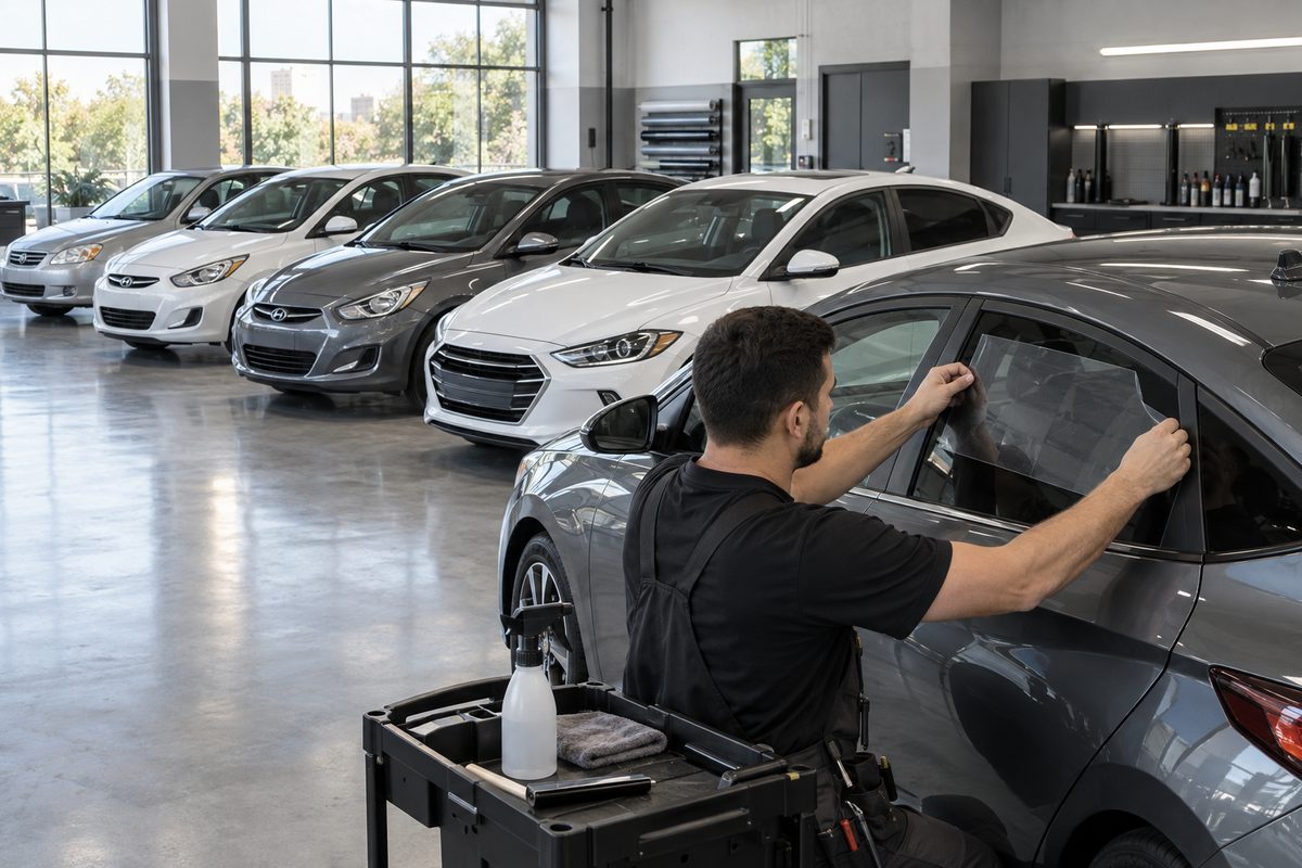 Пять поколений Hyundai Elantra без эмблем в ряд для точного выбора выкроек тонировочной плёнки