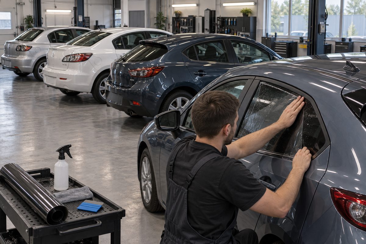 Четыре поколения Mazda 3 в кузовах седан и хэтчбек сравнивают перед снятием выкройки стекла