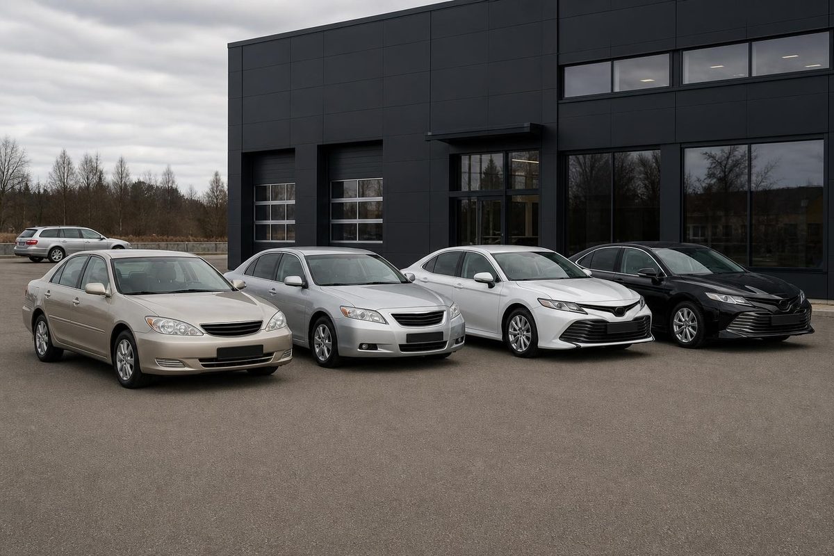 Четыре поколения Toyota Camry и универсал Gracia у студии для сравнения форм кузова