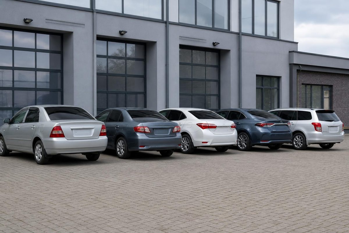 Линейка седанов Corolla разных поколений и универсал с тонированными задними стеклами