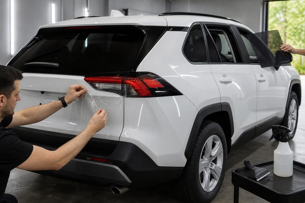 Прозрачная защита фонаря и съёмная вставка на переднем стекле RAV4 XA50