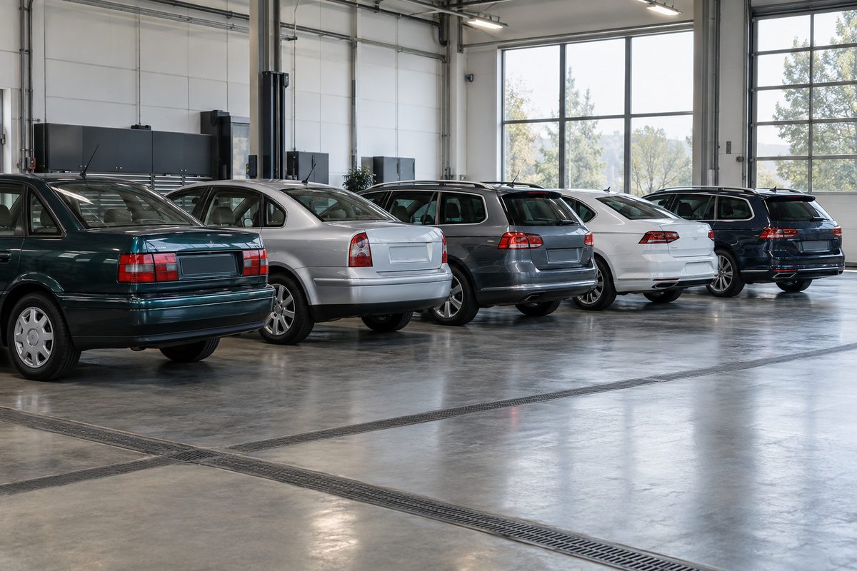 Пять поколений Volkswagen Passat в студии для выбора плёнки по форме задних стёкол