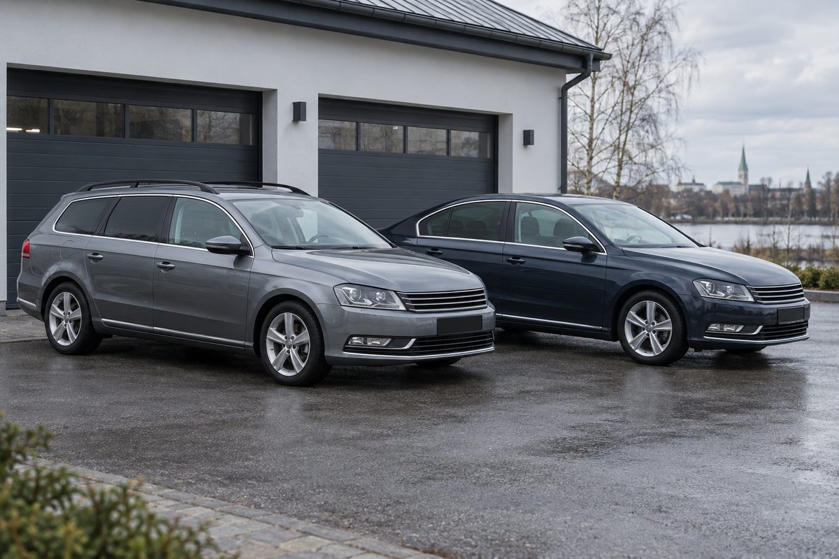 Заводское затемнение задних стёкол Passat B6 и B7 заметно при сравнении с прозрачными передними