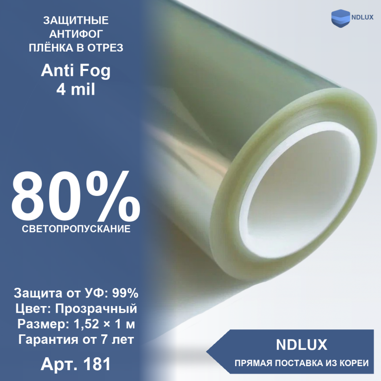 В отрез Антизапотевающая пленка Anti Fog 4 mil (1м х 1,52м, 1,52 кв.м)