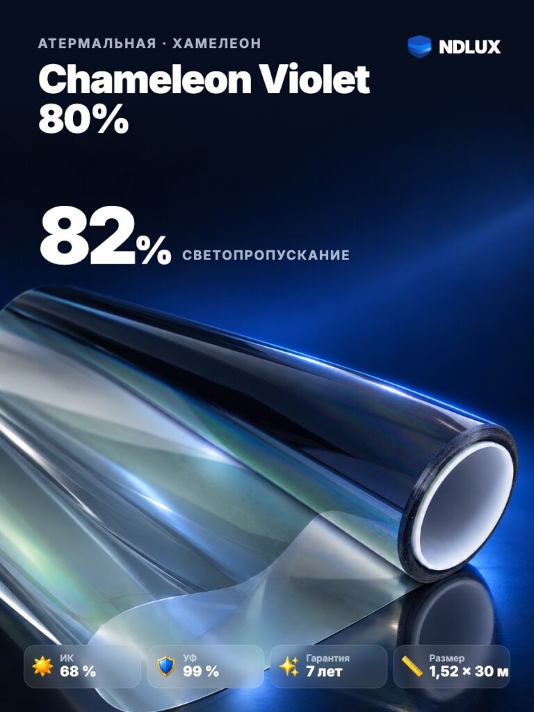 Атермальная пленка хамелеон Chameleon Violet 80% (30м х 1,52м, 45,6 кв.м)